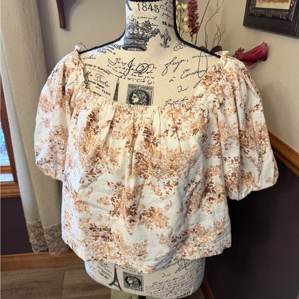 ‼️SOLD‼️Abercrombie & Fitch Linen Floral Off-Shoulder Cropped Blouse - Picture 3 of 7